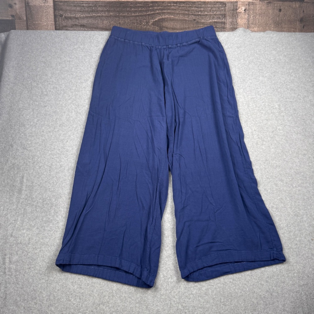 Fresh Produce Pants Womens Large Blue Wide‎ Leg Crop Knit Boho Lagenlook Beachy